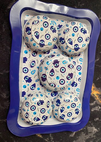 Mavi Baskılı Tabak ve Tepsi Seti - Görsel 2