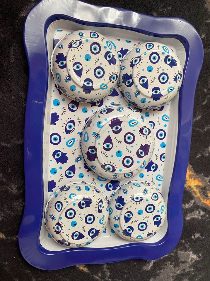 Mavi Baskılı Tabak ve Tepsi Seti - Görsel 2