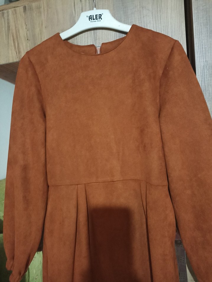 Kadın Kahverengi Uzun Süet Elbise - Görsel 2