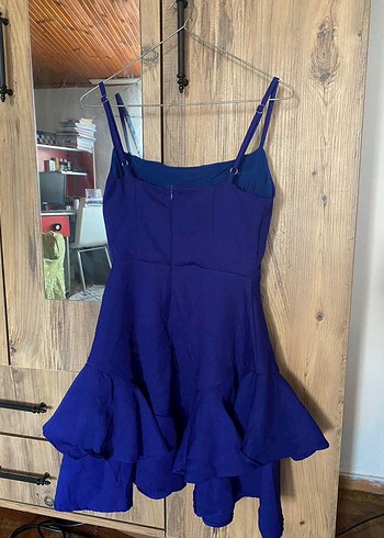 Mavi Askılı Midi Elbise Katlı Detaylı - Görsel 2