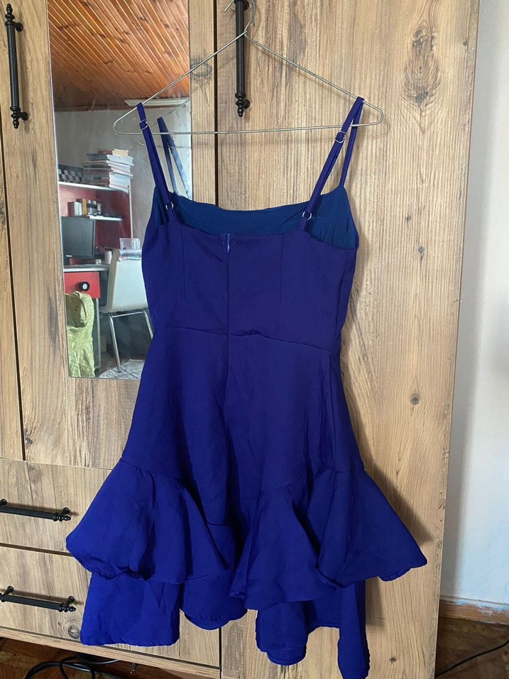 Mavi Askılı Midi Elbise Katlı Detaylı - Görsel 2