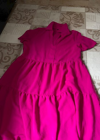 Fuşya V Yaka Salaş Elbise - Görsel 2