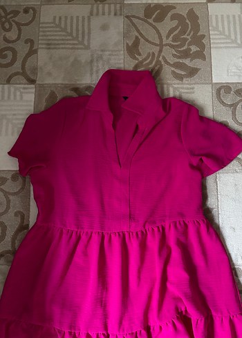 Fuşya V Yaka Salaş Elbise - Görsel 3