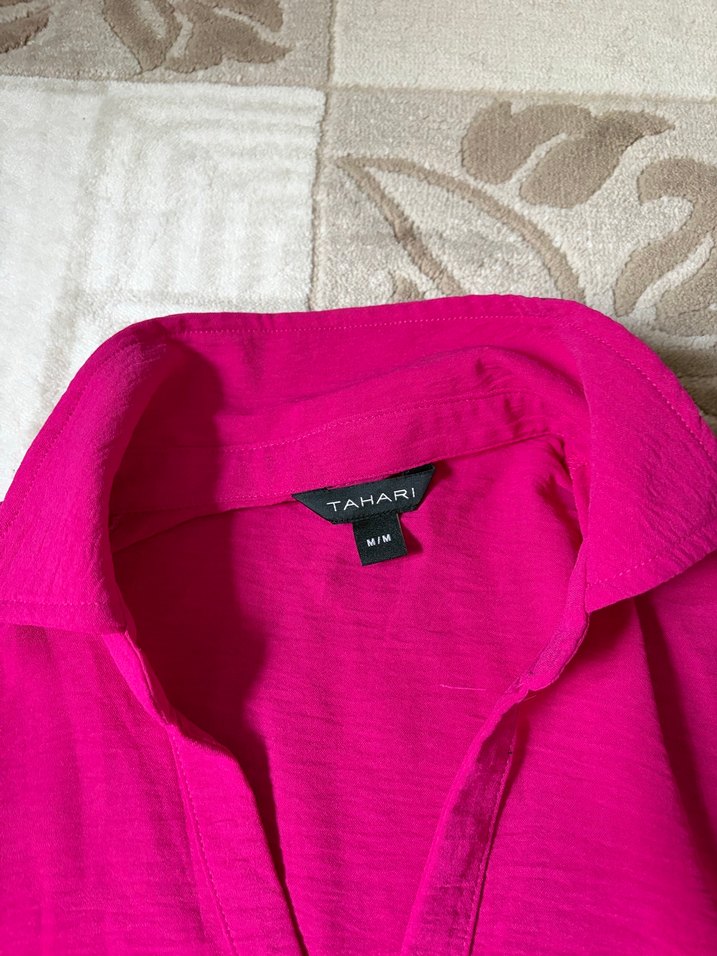 Fuşya V Yaka Salaş Elbise - Görsel 4