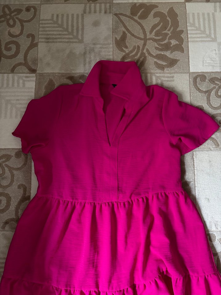 Fuşya V Yaka Salaş Elbise - Görsel 3