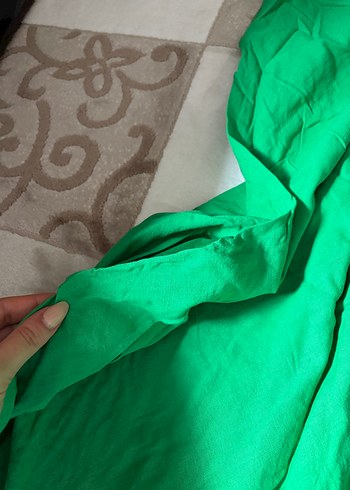 Yeşil Pamuk Keten Uzun Askılı Elbise - Görsel 3