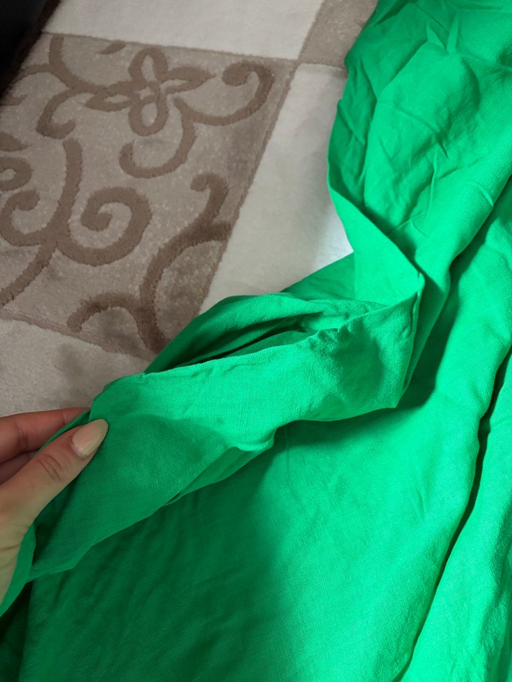 Yeşil Pamuk Keten Uzun Askılı Elbise - Görsel 3