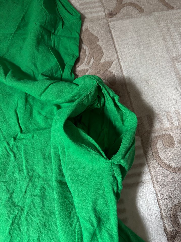 Yeşil Pamuk Keten Uzun Askılı Elbise - Görsel 4