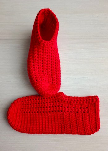 Kırmızı Örgü Kadın Ev patiği - Görsel 2