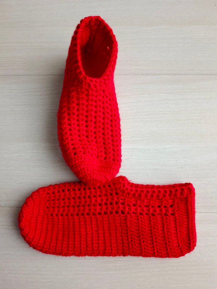 Kırmızı Örgü Kadın Ev patiği - Görsel 2