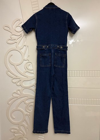 Kadın Lacivert Kot Tulum Kemerli - Görsel 7