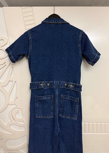 Kadın Lacivert Kot Tulum Kemerli - Görsel 5