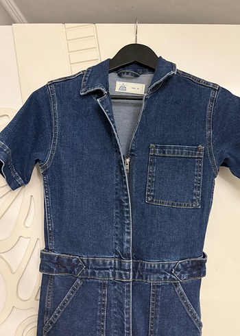 Kadın Lacivert Kot Tulum Kemerli - Görsel 3