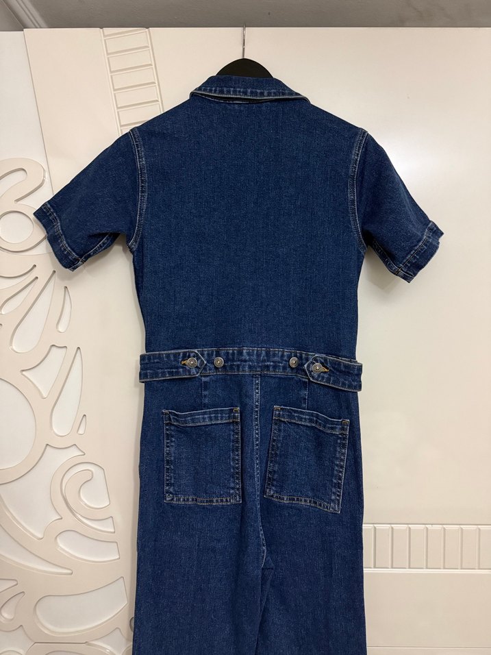 Kadın Lacivert Kot Tulum Kemerli - Görsel 5