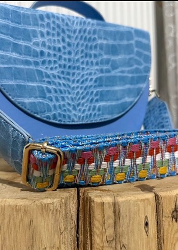 Mavi Deri Yılan Desenli Kadın Çanta - Görsel 2