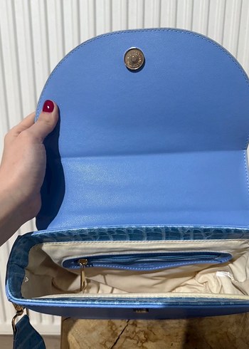 Mavi Deri Yılan Desenli Kadın Çanta - Görsel 4