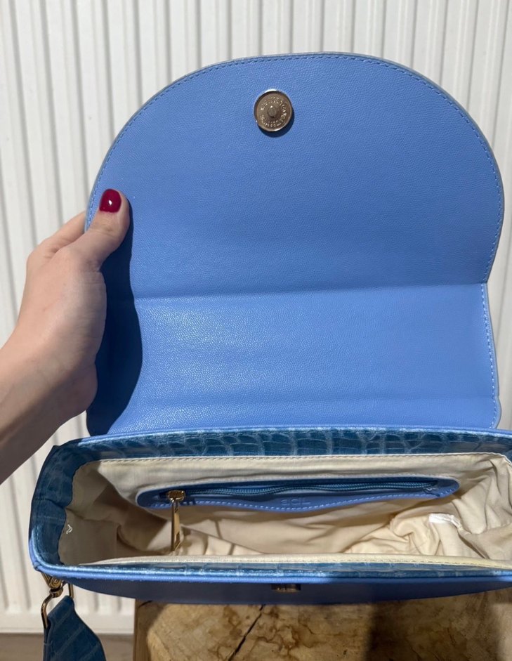 Mavi Deri Yılan Desenli Kadın Çanta - Görsel 4