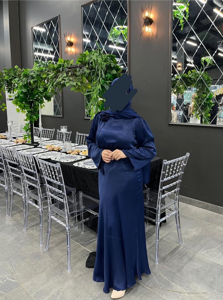 Uzun Lacivert Kadın Elbise - Görsel 3