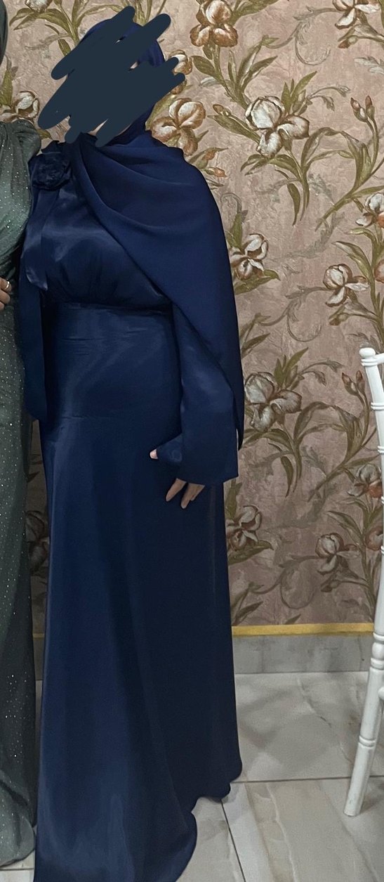 Uzun Lacivert Kadın Elbise - Görsel 2