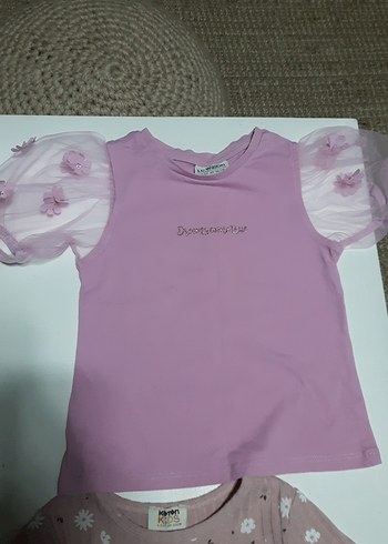 4adet Kızlar için Pastel Pembe Kısa Kollu Tişörtler tane 75tl - Görsel 2