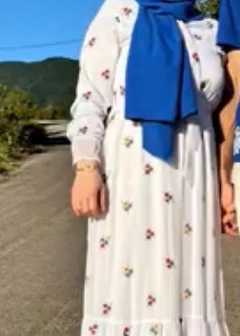 Nakışlı Beyaz Bohem Uzun Elbise - Görsel 2