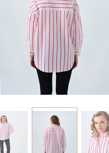 Pembe Çizgili Uzun Kollu Kadın Gömlek owersıze - Görsel 4