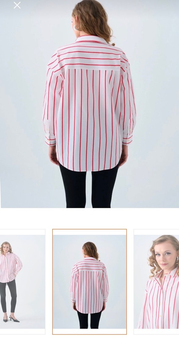 Pembe Çizgili Uzun Kollu Kadın Gömlek owersıze - Görsel 4