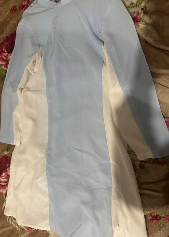 Uzun Kollu Mavi Beyaz Kadın Elbise tunik - Görsel 2