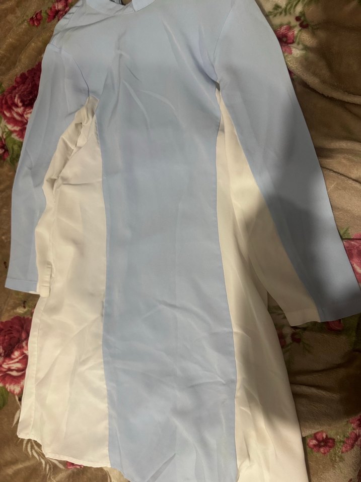 Uzun Kollu Mavi Beyaz Kadın Elbise tunik - Görsel 2