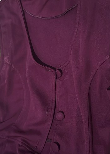 Düğmeli Bordo Uzun Vintage Elbise - Görsel 3