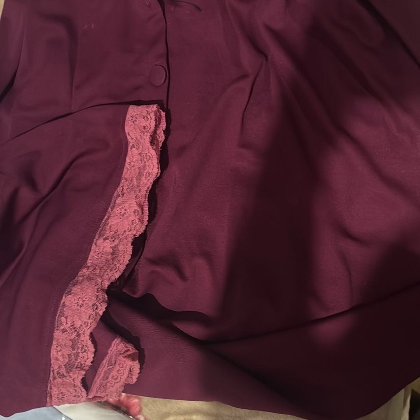 Düğmeli Bordo Uzun Vintage Elbise - Görsel 4