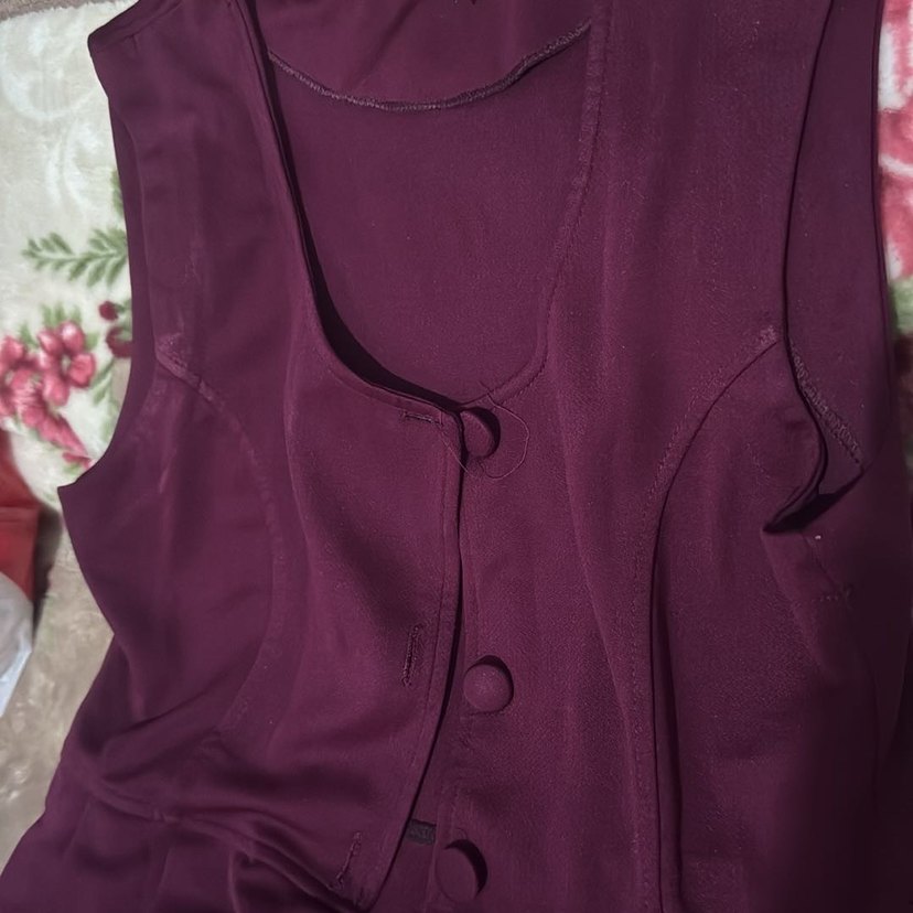 Düğmeli Bordo Uzun Vintage Elbise - Görsel 3