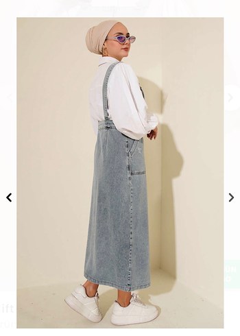 Düğmeli Gri Kot Uzun Kadın Salopet - Görsel 3