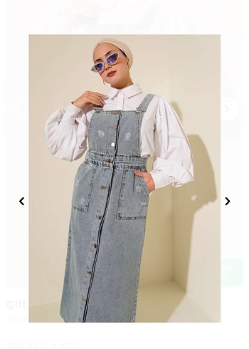 Düğmeli Gri Kot Uzun Kadın Salopet - Görsel 4