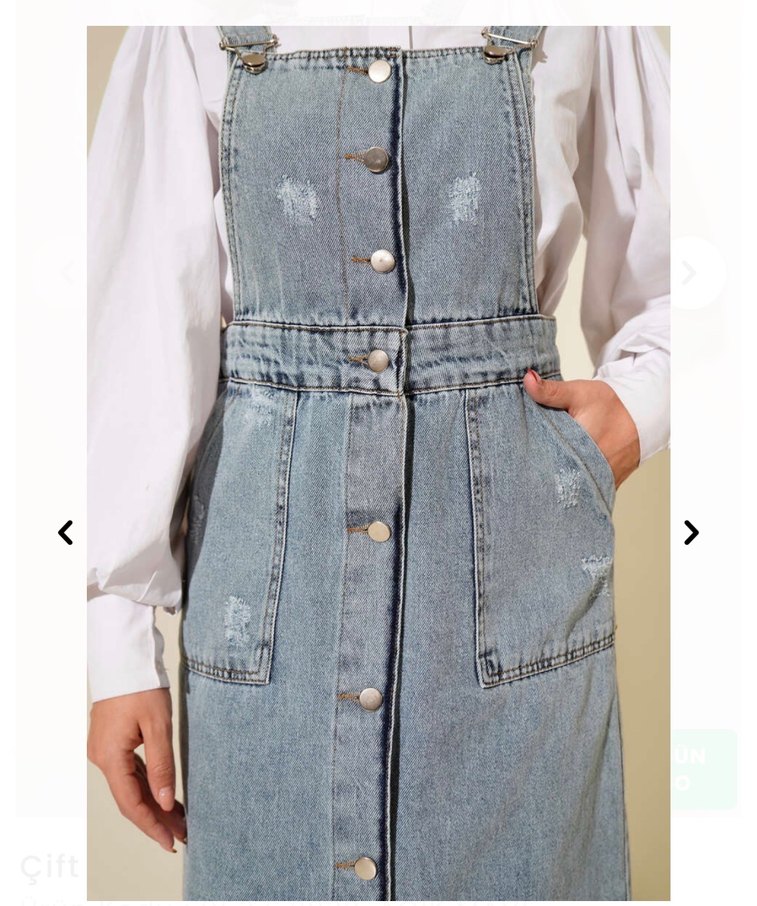 Düğmeli Gri Kot Uzun Kadın Salopet - Görsel 2