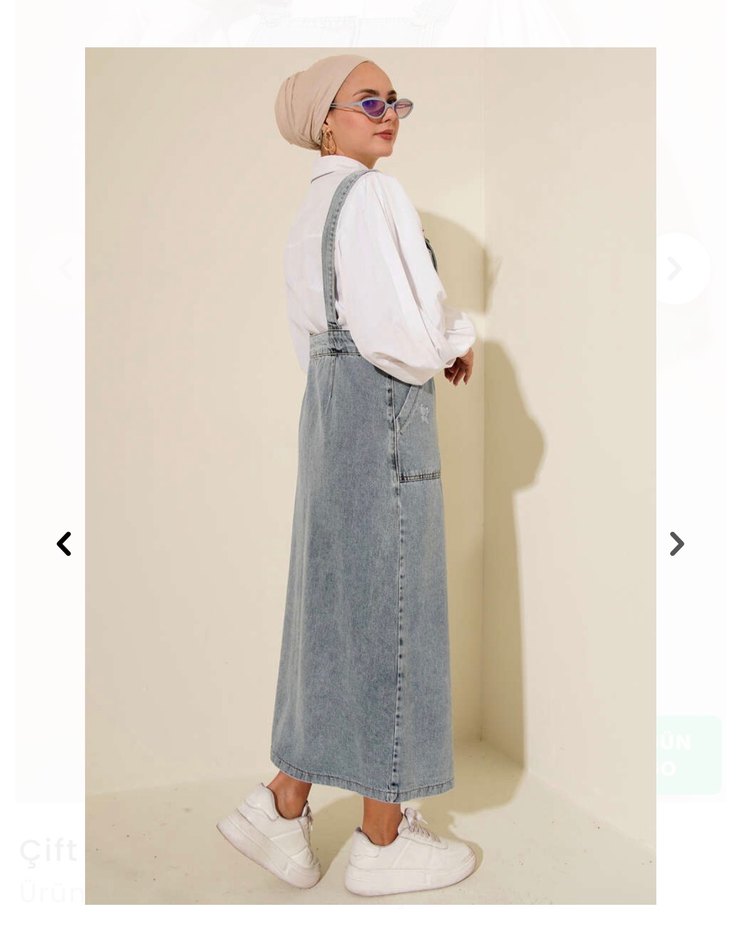 Düğmeli Gri Kot Uzun Kadın Salopet - Görsel 3