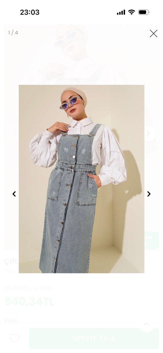 Düğmeli Gri Kot Uzun Kadın Salopet - Görsel 4