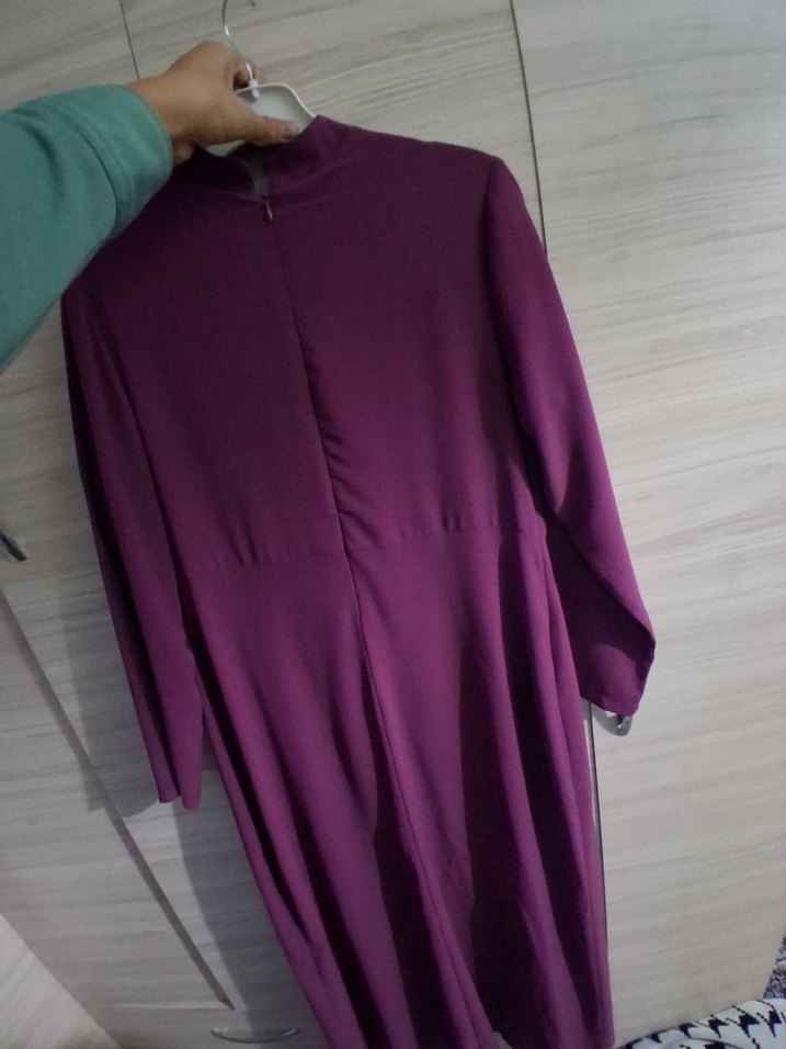 Mor Pilili Yüksek Yaka  elbise - Görsel 2