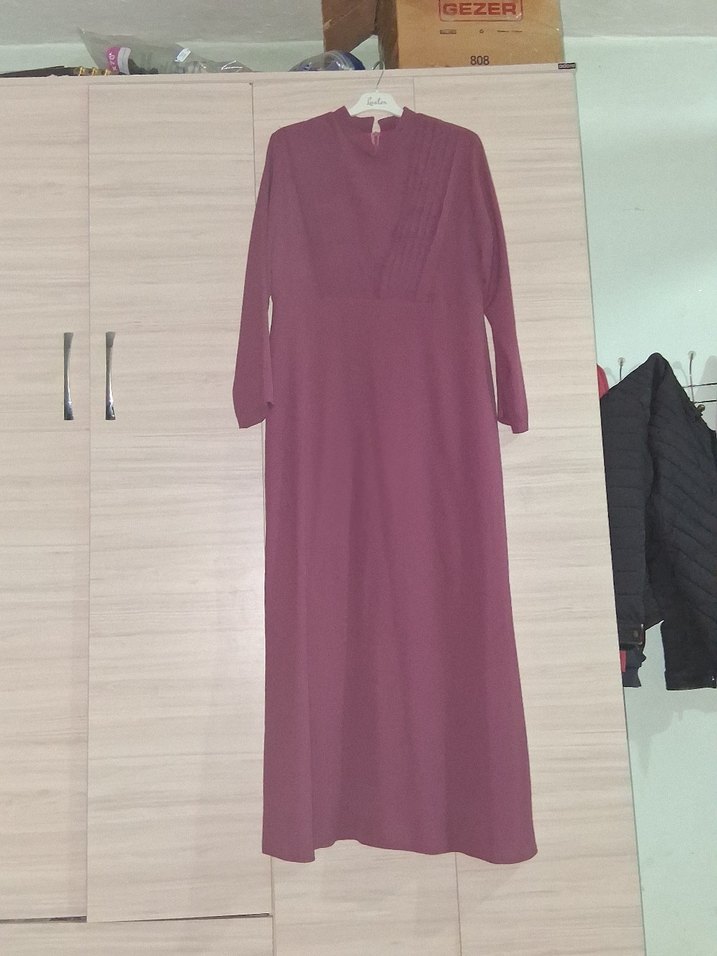 Mor Pilili Yüksek Yaka  elbise - Görsel 5