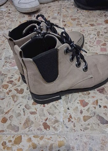 Bej Süet Kadın Botları Blok Topuklu - Görsel 3