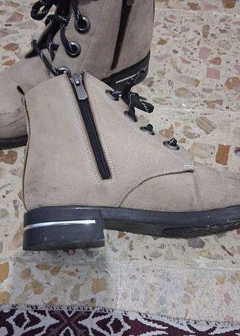 Bej Süet Kadın Botları Blok Topuklu - Görsel 2