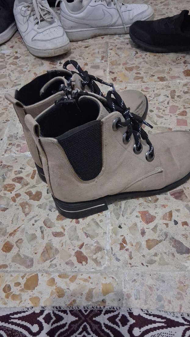 Bej Süet Kadın Botları Blok Topuklu - Görsel 3