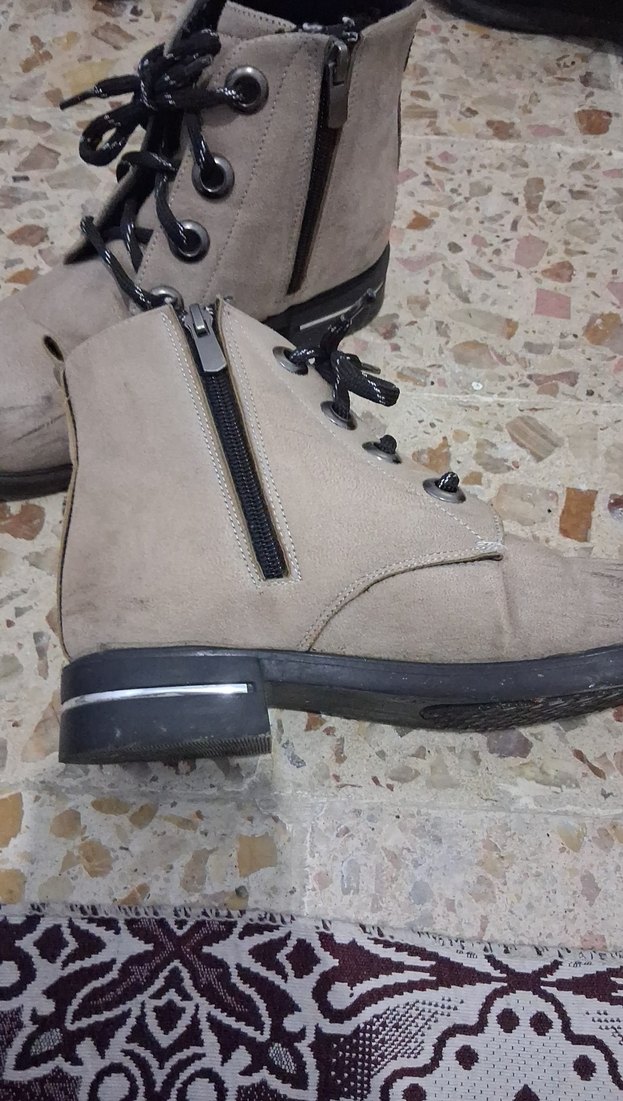 Bej Süet Kadın Botları Blok Topuklu - Görsel 2