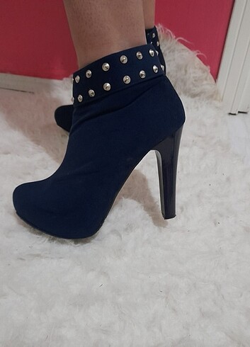 Shoe Tek Koyu mavi topuklu bot