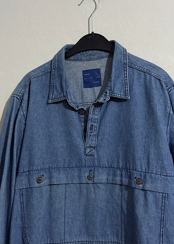 Erkek Mavi Denim Düğmeli Uzun Kollu Gömlek - Görsel 2
