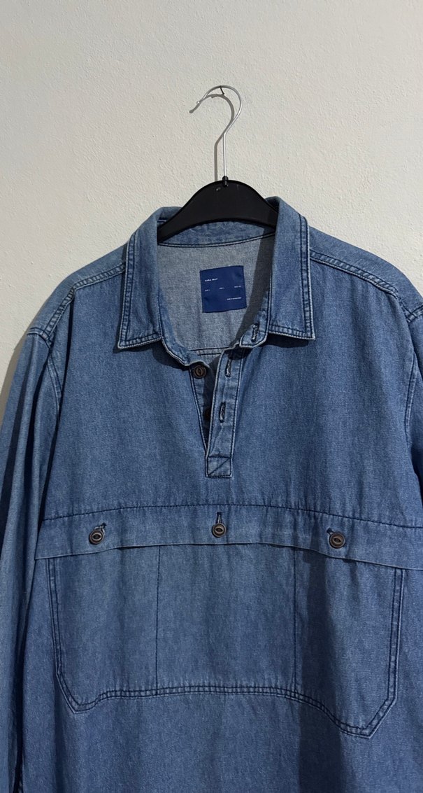 Erkek Mavi Denim Düğmeli Uzun Kollu Gömlek - Görsel 2