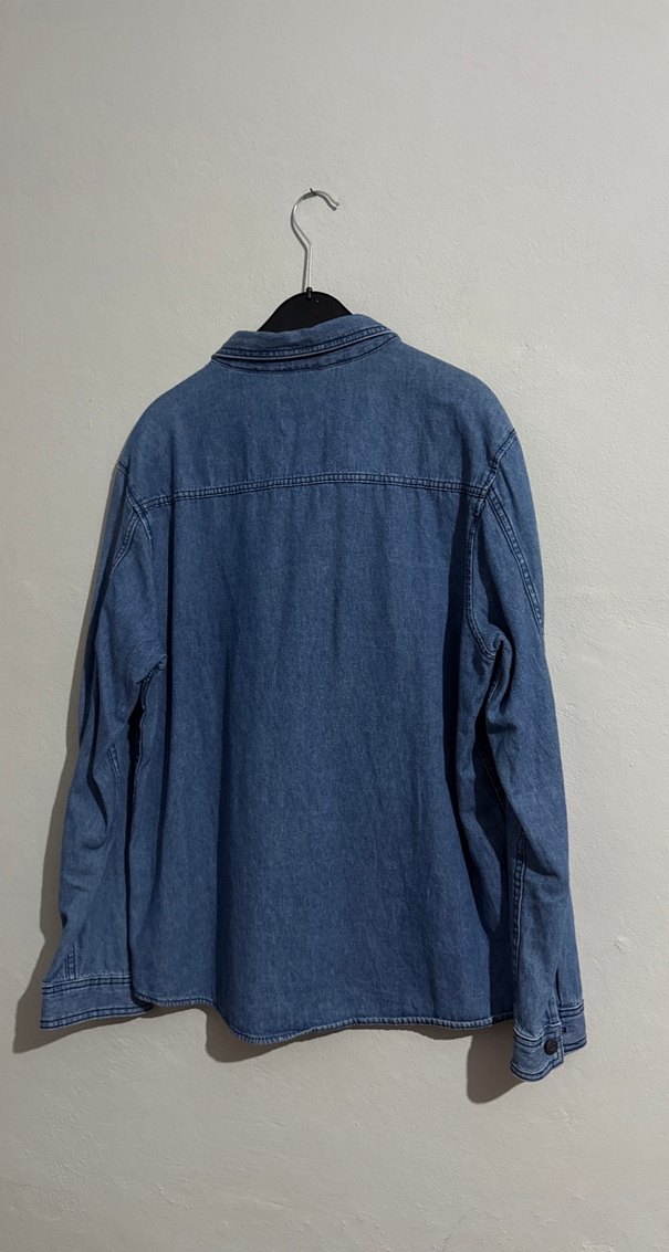 Erkek Mavi Denim Düğmeli Uzun Kollu Gömlek - Görsel 4