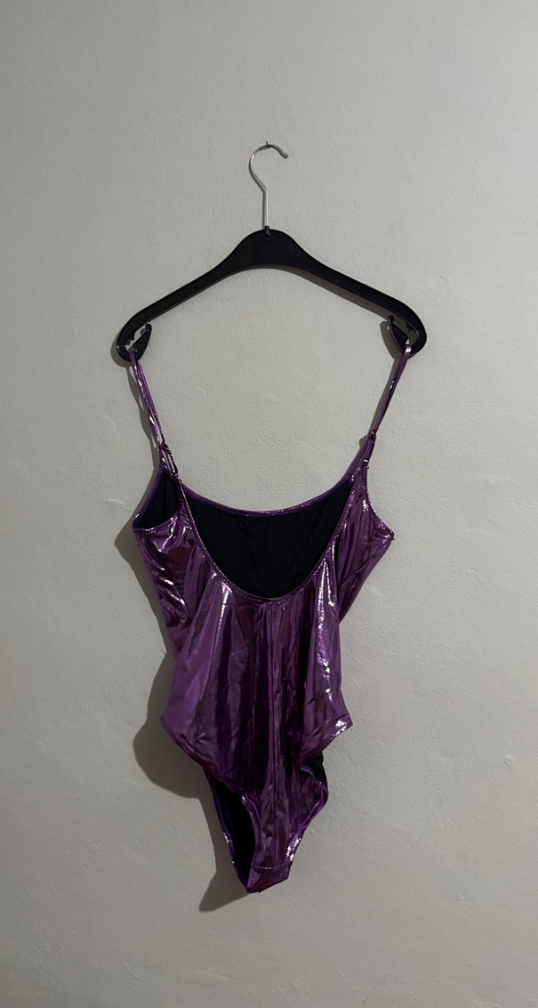 Parlak Mor Askılı Drapeli Mayo - Görsel 2