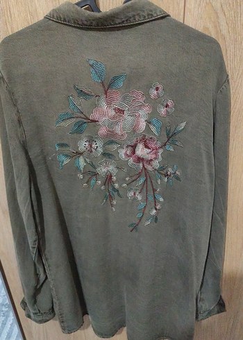 yeşil Kadın Keten Gömlek, Düğmeli, Salaş Kesim - Görsel 2