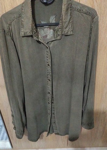 yeşil Kadın Keten Gömlek, Düğmeli, Salaş Kesim - Görsel 5